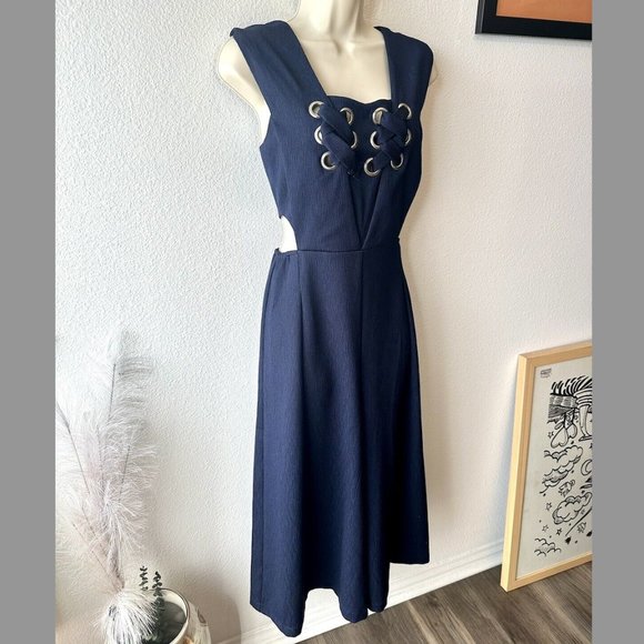 Beulah Womens S Navy‎ Blue Sleeveless Wide Leg Jumpsuit Cutout Cocktail Formal - Picture 2 of 10